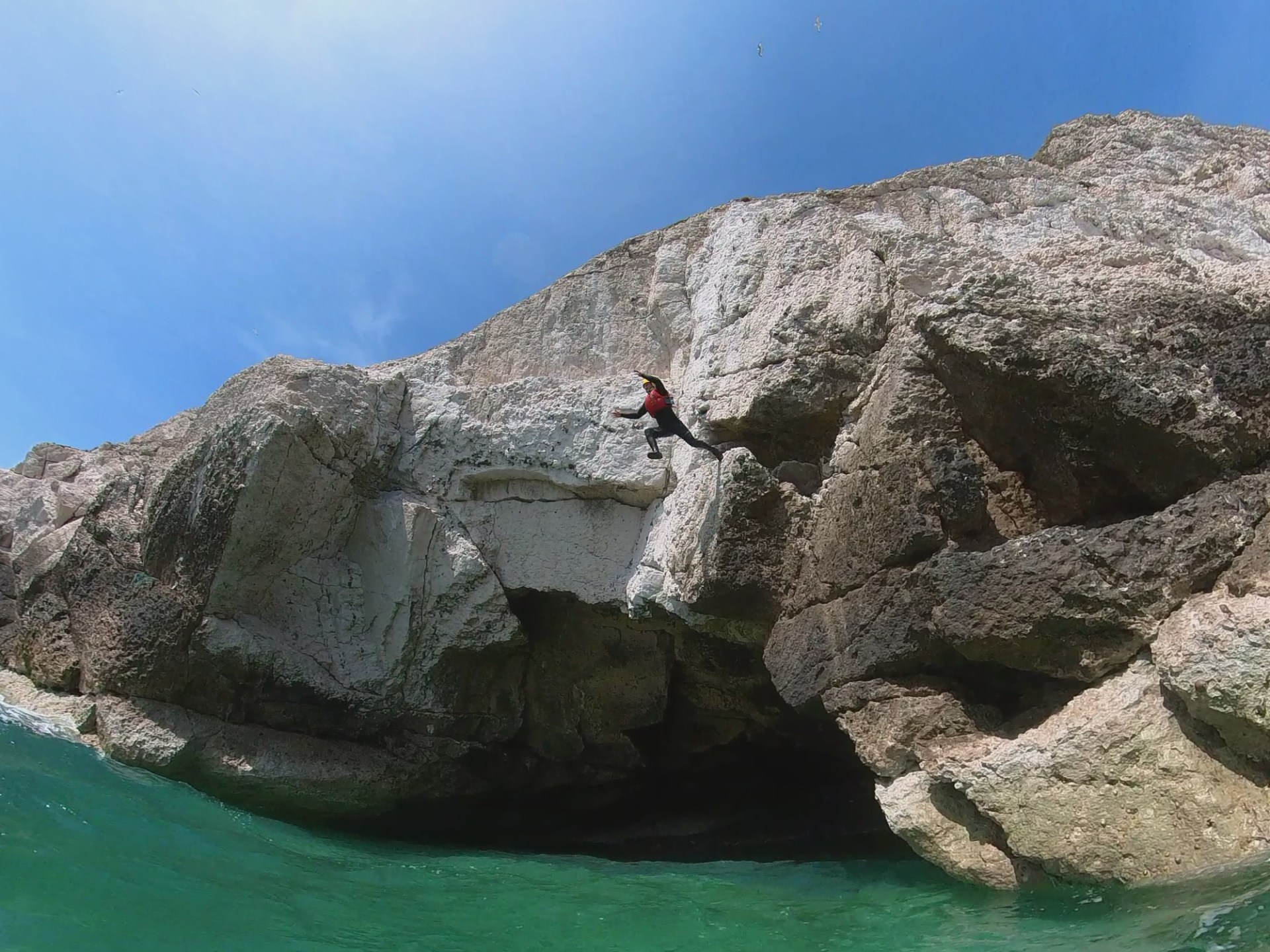 water next to the rock