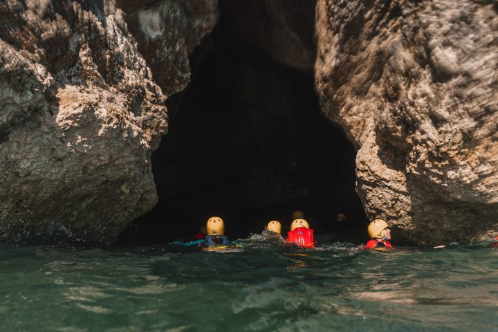 a close up of a rock next to water