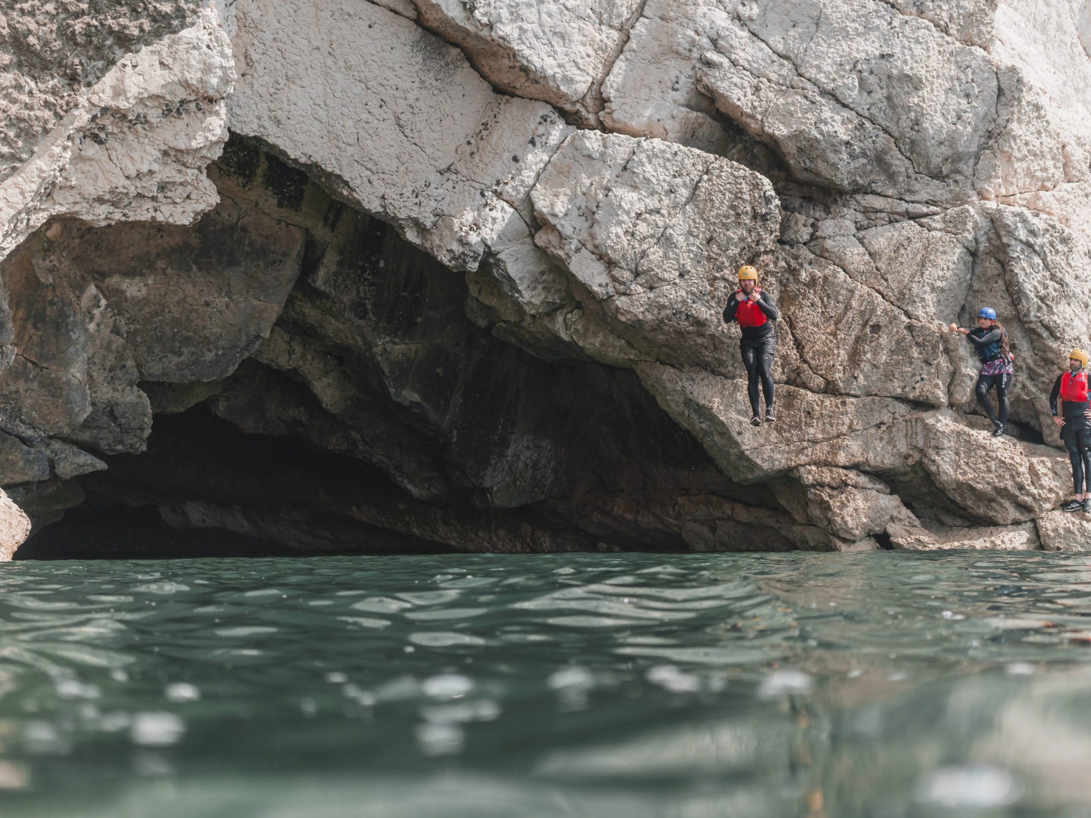 water next to the rock